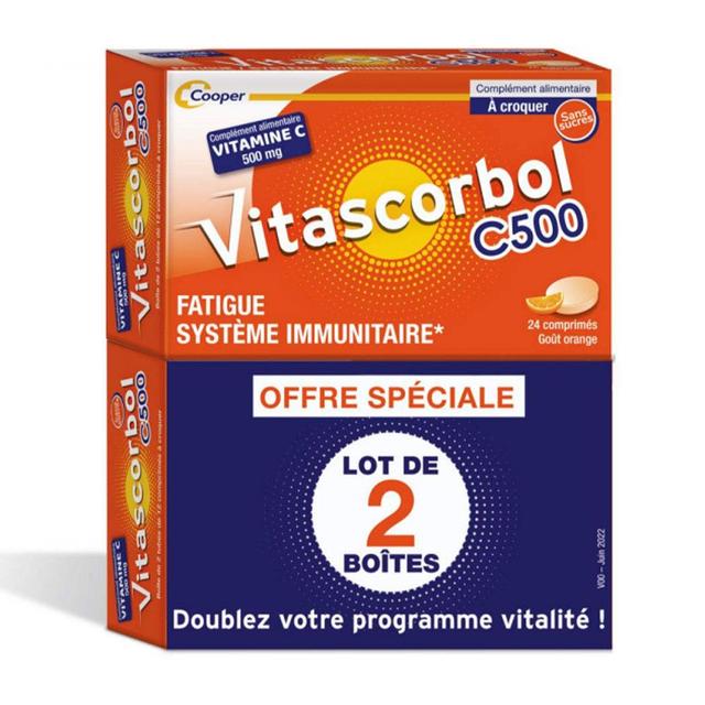 Vitamine C 500mg 2x24 Comprimés A Croquer Goût Orange Vitascorbol - Produit Bio - Certifié Cosmébio - Easypara on Productcaster.