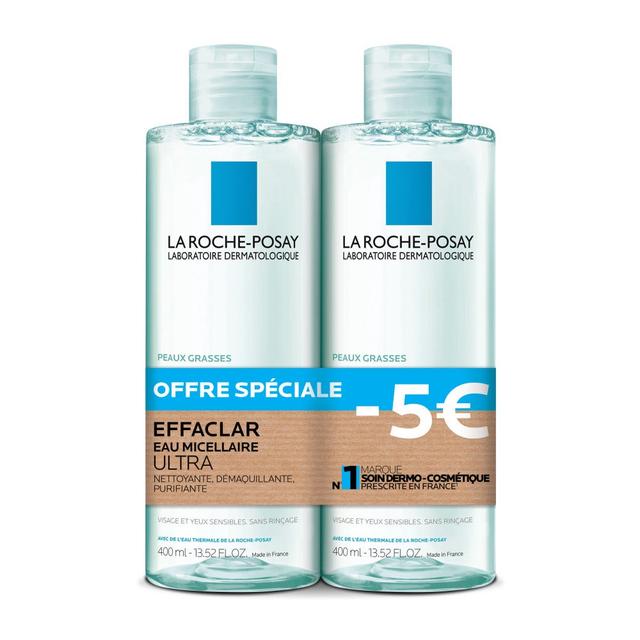 Eau Micellaire Ultra Nettoyante Démaquillante Purifiante 2x400ml Effaclar Peaux Grasses La Roche-Posay - Fabriqué en France - Produit Bio - Certifié C on Productcaster.