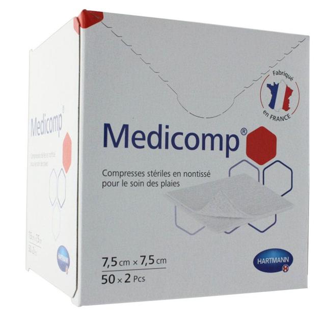 Compresses Sterile Non Tissees 7.5x7.5cm 50 Sachets De 2 Medicomp Hartmann - Produit Bio - Certifié Cosmébio - Easypara on Productcaster.