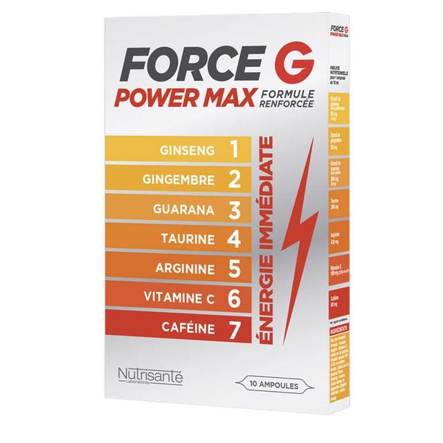 FORCE G POWER MAX FORMULE RENFORCEE 10 Ampoules de 10ml Force G Nutrisante - Produit Bio - Certifié Cosmébio - Easypara on Productcaster.