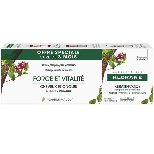 Force et vitalité 3x30 Capsules Keratincaps Klorane - Produit Bio - Certifié Cosmébio - Easypara on Productcaster.