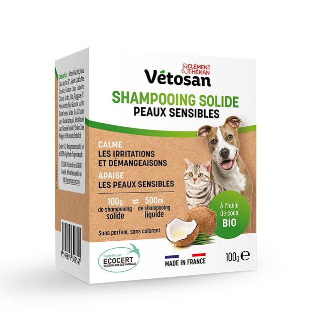 Pelle Sensibile Shampoo solido 100g Vétosan Con olio di cocco biologico per Cane e Gatto Clement-Thekan - Fatto in Francia - Easypara on Productcaster.