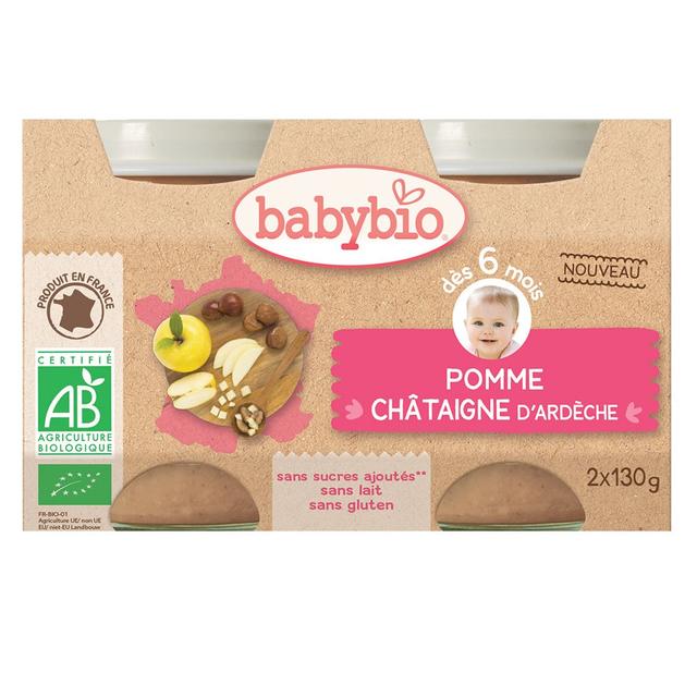 Petits Pots Mela Castagna 6 mesi Biologico 2x130g Fruits Babybio - Easypara on Productcaster.