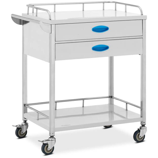 Carrello da laboratorio - Acciaio inox - 2 ripiani da 60 x 41 x 26 cm - 2 cassetti - 40 kg | Steinberg Systems on Productcaster.