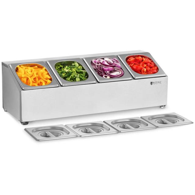 Espositore GN in acciaio inox - inclusi 4 contenitori GN 1/6 con coperchio | Royal Catering on Productcaster.