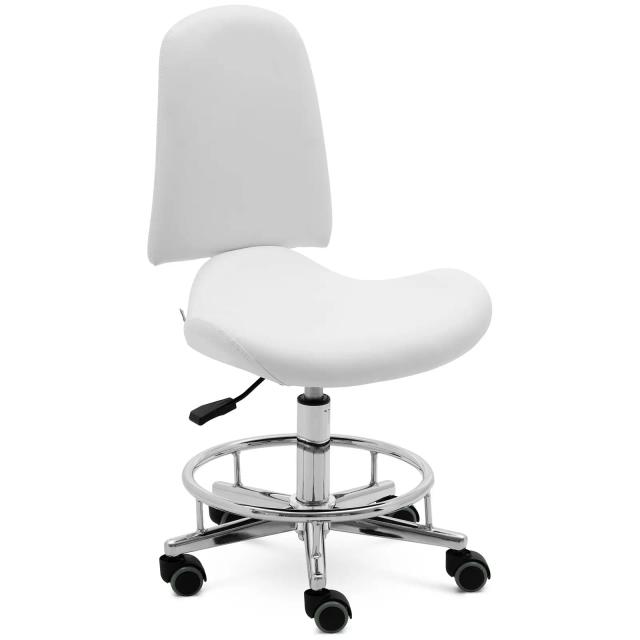 Tabouret à roulette avec dossier - 44 - 58 cm - 150 kg - Blanc | physa on Productcaster.