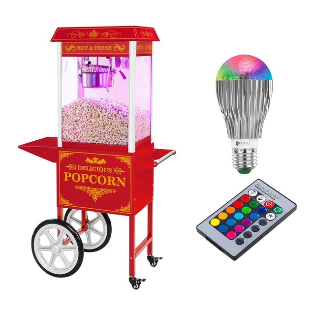 Stroj na popkorn s vozíkem a LED osvětlením retro vzhled červený - Stroje na popcorn Royal Catering on Productcaster.