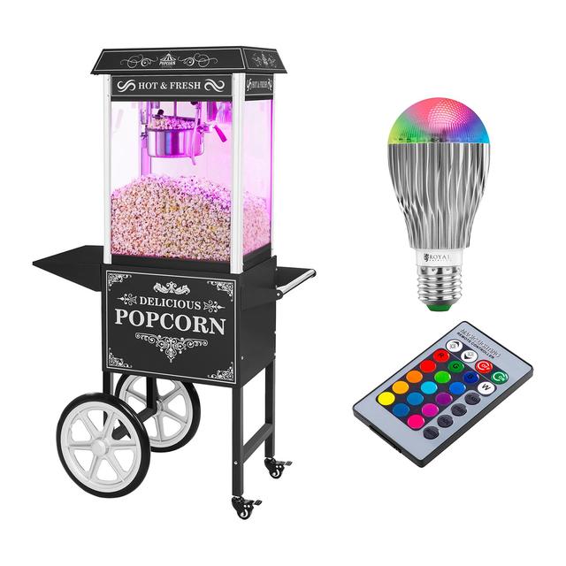 Stroj na popkorn s vozíkem a LED osvětlením retro vzhled černý - Stroje na popcorn Royal Catering on Productcaster.