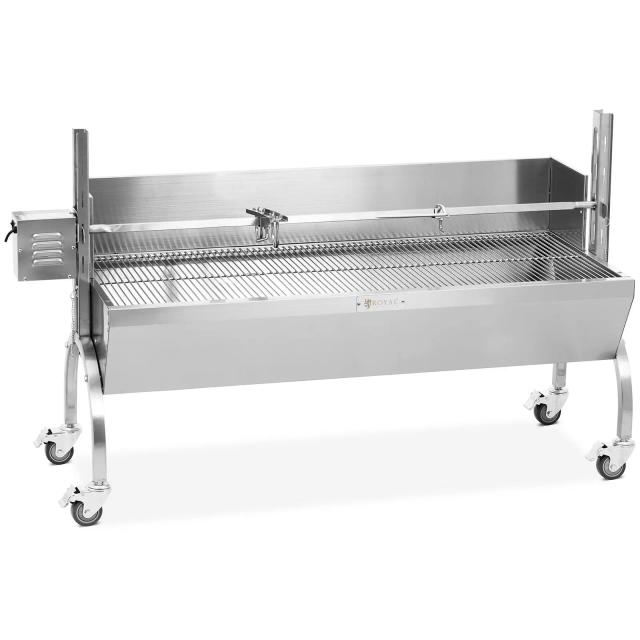 Pattegrisgrill - med motor - 40 kg - grillspyd 137 cm langt - vindafskærmning - rustfrit stål | Royal Catering on Productcaster.