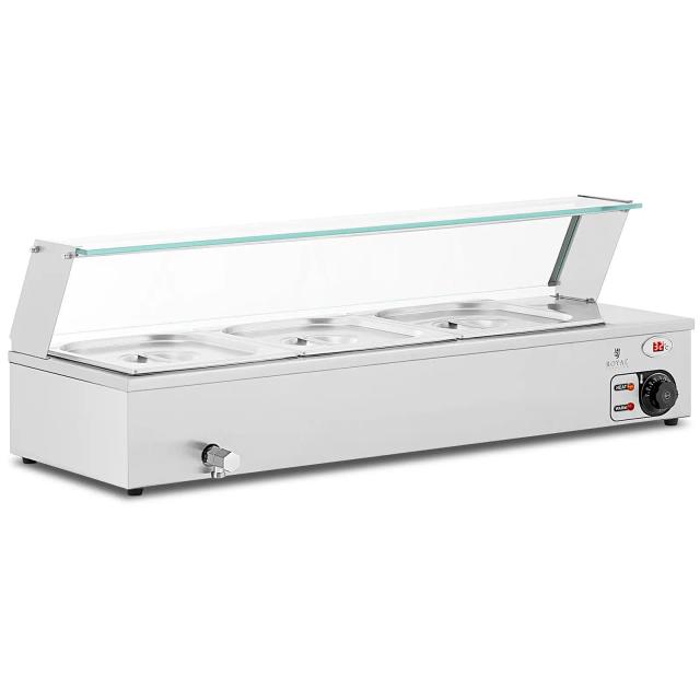 Bain-Marie - 2,000 W - 3 GN 1/2 - βρύση αποστράγγισης - προστατευτικό γυαλιού | Royal Catering on Productcaster.