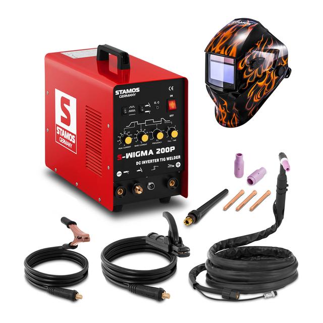 Hegesztő készlet TIG hegesztő - 200 A - 230 V - impulzus + Hegesztő sisak - Firestarter 500 - ADVANCED SERIES | Stamos Germany on Productcaster.