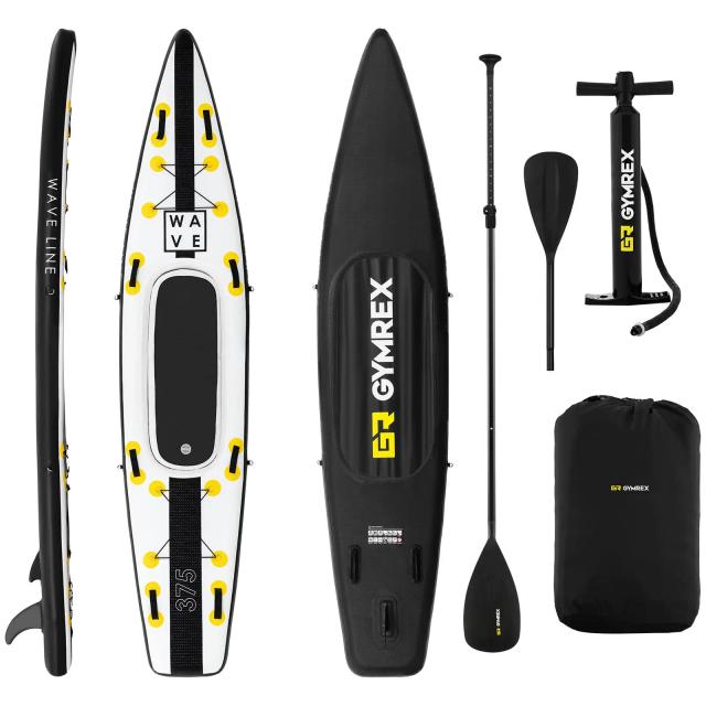 SUP - 120 kg - fekete/sárga - készlet lapáttal, ülőkével és kiegészítőkkel | Gymrex on Productcaster.