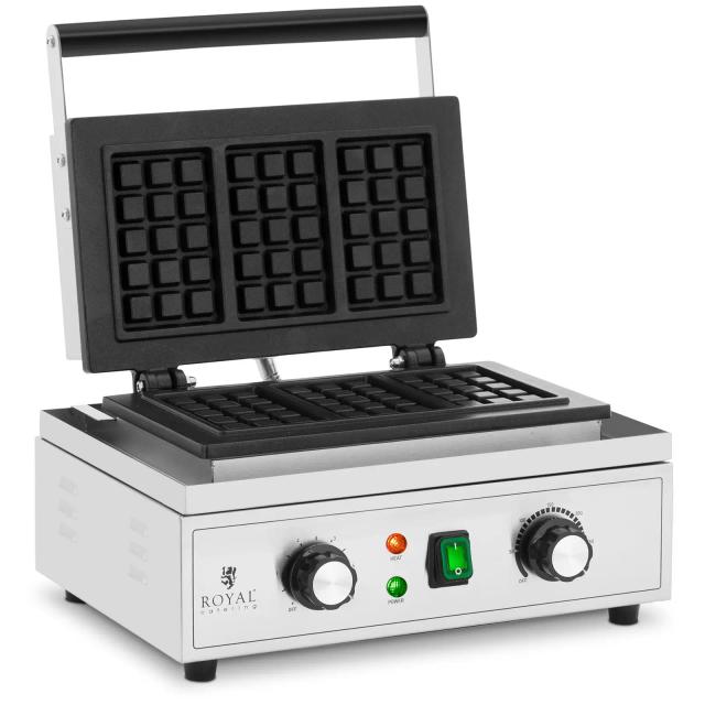 Gofrisütő - 3 belga gofri - 1500 W - 50–300 °C - 0 - 5 perces időzítő - Royal Catering on Productcaster.