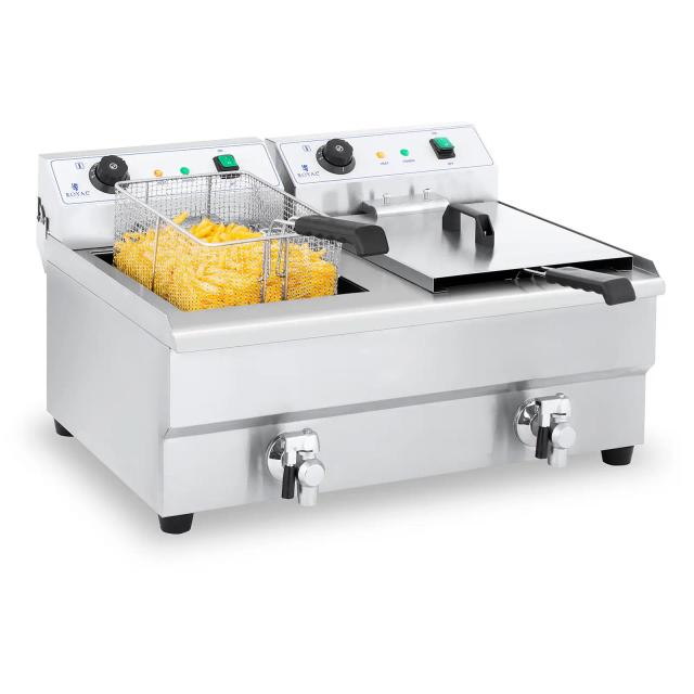 Elektromos olajsütő - 2 x 16 liter - leeresztő csappal | Royal Catering on Productcaster.