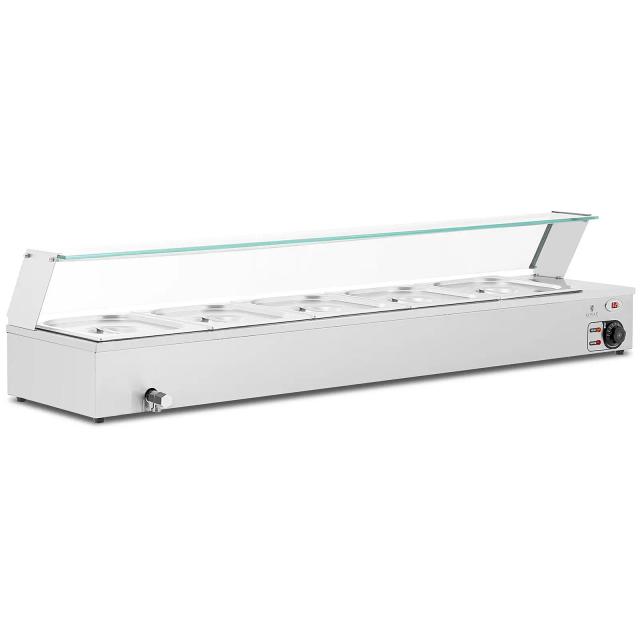 Bain marie - 2,000 W - 5 GN 1/2 - leeresztőcsap - üvegfedél | Royal Catering on Productcaster.