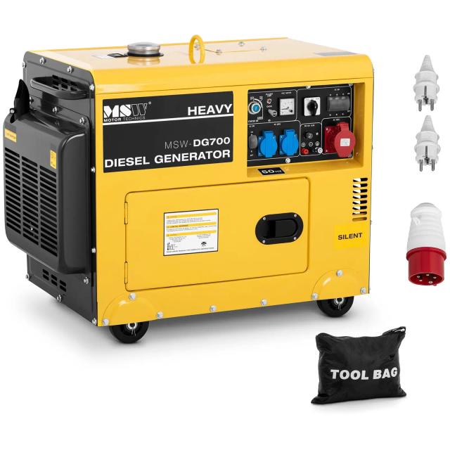 Generatore diesel trifase silenzioso - 5.500 W / 7 CV - Serbatoio da 14,5 l - 230/400 V | MSW on Productcaster.