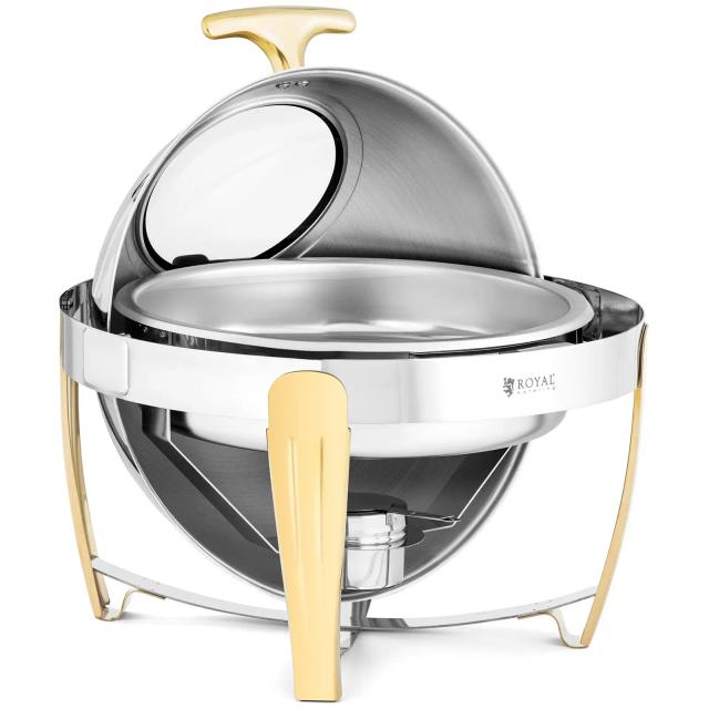 Chafing Dish - rotund - accente aurii - capotă roll-top - 6 L - Royal Catering on Productcaster.