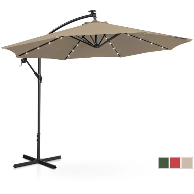 Umbrelă de grădină - cu lumini - maro - rotundă - Ø 300 cm - înclinabilă on Productcaster.