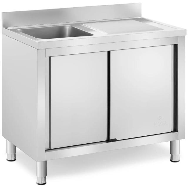 Chiuveta de bucătărie comercială - 1} basin - Royal Catering} - Oţel inoxidabil - {{măsurători ale bazinului_245}}} mm on Productcaster.