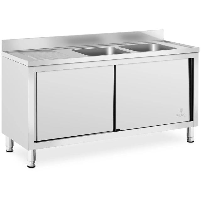 Chiuveta de bucătărie comercială Silver Sink - 2} bazine - Royal Catering - Oţel inoxidabil - {{măsurători ale bazinului_245}}} mm on Productcaster.