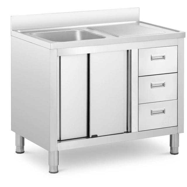 Chiuvetă bucătărie - 1 bazin - Royal Catering - Oţel inoxidabil - 400 x 400 x 300 mm on Productcaster.