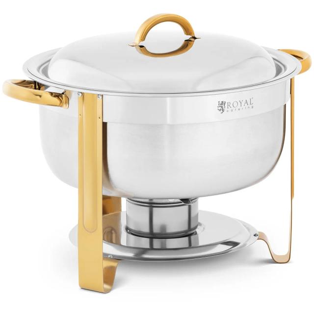 Chafing Dish - rotund - accente aurii - 4.5 L - {{număr_de_celule_de_combustibil_de_căldură_643}}} cu mâner - Royal Catering on Productcaster.