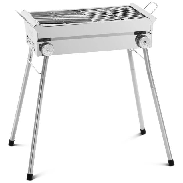 Grătar cu cărbune - cu raft și grătar rabatabil - {{dimensiuni_de_placă_grill_641_temp}} cm - oțel inoxidabil / oțel galvanizat - Royal Catering on Productcaster.