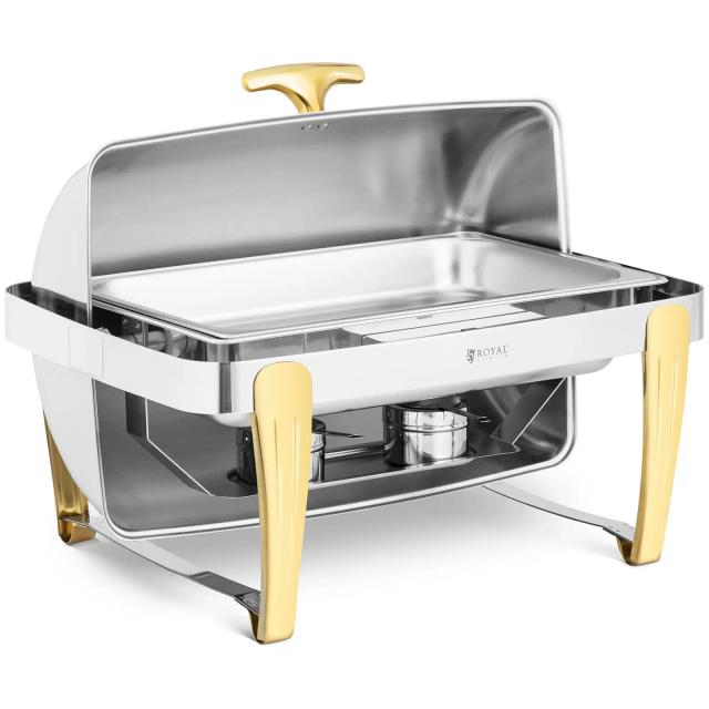 Chafing Dish - GN 1/1 - Accente aurii - capotă roll top - 9 L - {{număr_de_celule_de_combustibil_de_căldură_643}} cu mânere - Royal Catering on Productcaster.