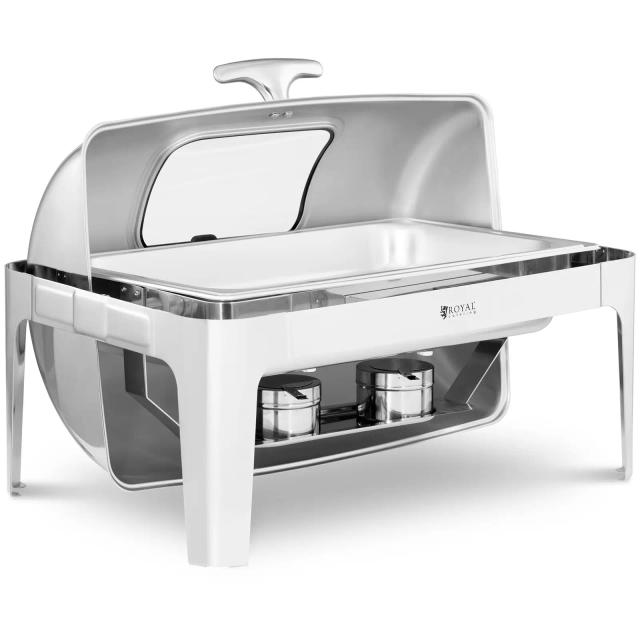 Chafing Dish - 1/1 GN - Royal Catering - 8.5 L - {{numero_de_celule_de_combustibil_de_șofing_643}}} cu mânere - fereastră de vizualizare on Productcaster.