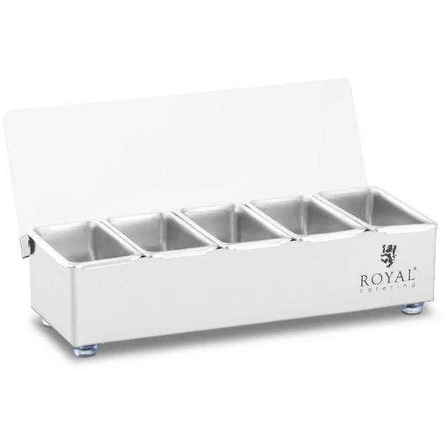 Suport pentru condimente - Oțel inoxidabil - 5 x 0,4 L - Royal Catering on Productcaster.