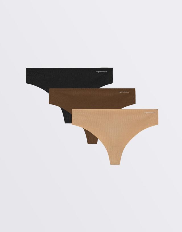 Organic Basics Naked Rib Thong 3-pack Black / Walnut / Hazelnut XS on Productcaster.