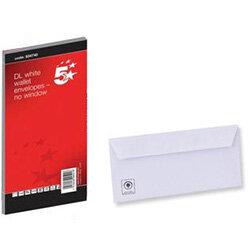 5 Star Office Envelopes Wallet Peel and Seal White DL 100gsm Pack of 500 on Productcaster.