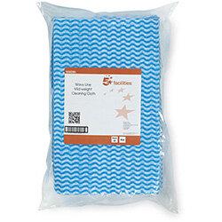 5 Star Facilities Cloths Anti-microbial 40gsm 50x30cm Wavy Line Blue [Pack 50] on Productcaster.