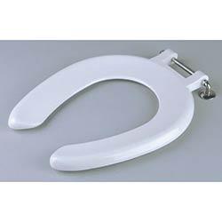 Crescent Shaped Junior White Toilet Seat with a Stainless Steel Hinge on Productcaster.