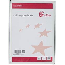 5 Star Office Multipurpose Labels Laser Copier Inkjet 1 Per Sheet 200x288mm White Pack of 500 on Productcaster.