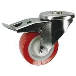 Single Hole Fixing Stainless Steel Braked Swivel Castor 80mm Poly Tyred Wheel on Productcaster.