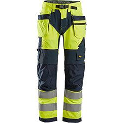 Snickers 6932 FlexiWork High-Vis Work Trousers+ Holster Pockets Class 2 High Visibility Yellow - Navy Size 48 (W33xL32inch) on Productcaster.