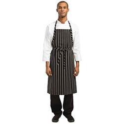 Chef Works Premium Woven Bib Apron Black and White Stripe on Productcaster.