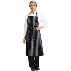 Chef Works Premium Woven Bib Apron Navy and White Stripe on Productcaster.