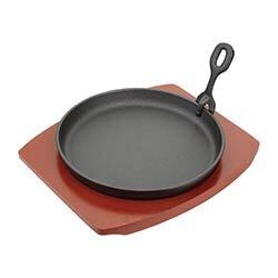 Olympia Cast Iron Round Sizzler - 220mm 8.5" with Wooden Stand on Productcaster.