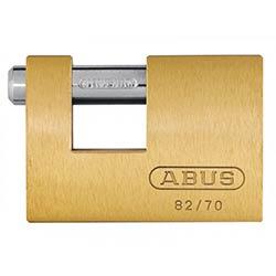 ABUS 82/70mm Monoblock Brass Shutter Padlock Carded on Productcaster.