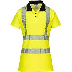 Portwest LW72 Hi-Vis Women's Cotton Comfort Pro Polo Shirt S/S Yellow/Black Size L Regular Fit on Productcaster.