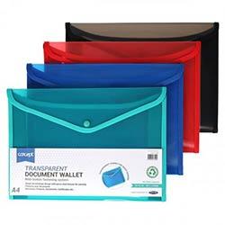 Concept Button Document Wallet A4 - 4 Assorted Colors for Easy Access on Productcaster.