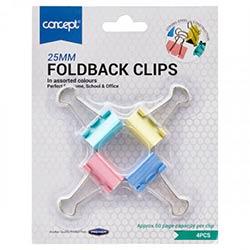 Concept Coloured 25mm Foldback Clips Pack of 4 - Strong & Vibrant Paper Clips on Productcaster.