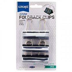 Concept 32mm Foldback Clips Pack of 6 - Strong & Durable Office Clips on Productcaster.