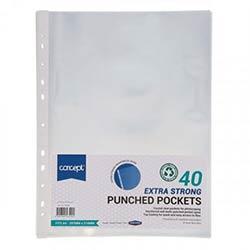 Concept Extra Strong A4 Punched Pockets Pack of 40 - Durable Document Protectors on Productcaster.