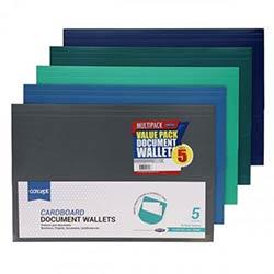 Concept Cardboard Document Wallets Pack of 5- Assorted Colours, Eco-Friendly on Productcaster.