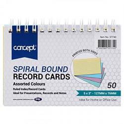 Concept Spiral Bound Record Cards 5x3 Inch Pack of 50 - Colourful & Portable Notes on Productcaster.