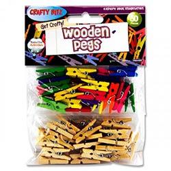 Crafty Bitz Wooden Pegs Pack of 50 - Assorted Colours for Creative Crafts on Productcaster.