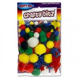 Crafty Bitz Vivid Colour Pom Poms Pack of 70 - Fun Crafting Supplies on Productcaster.